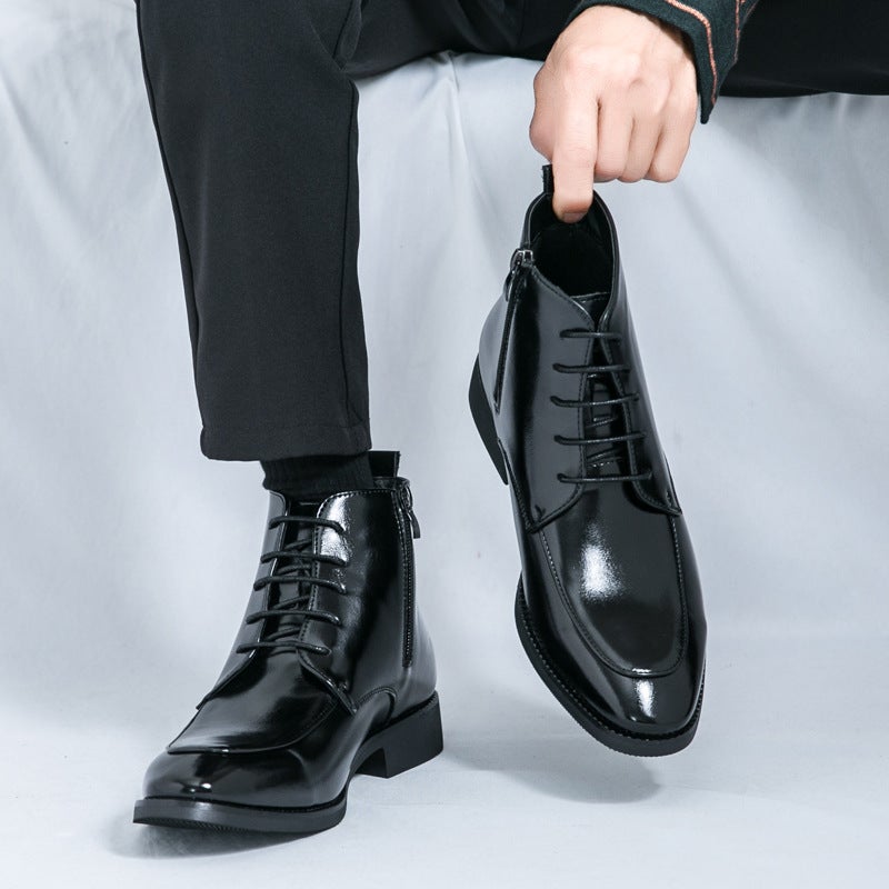Plus Size Color Matching High-Top Zipper Lace-Up Business Formal Leather Boots Fashion High-Top Leather Boots - Image 3